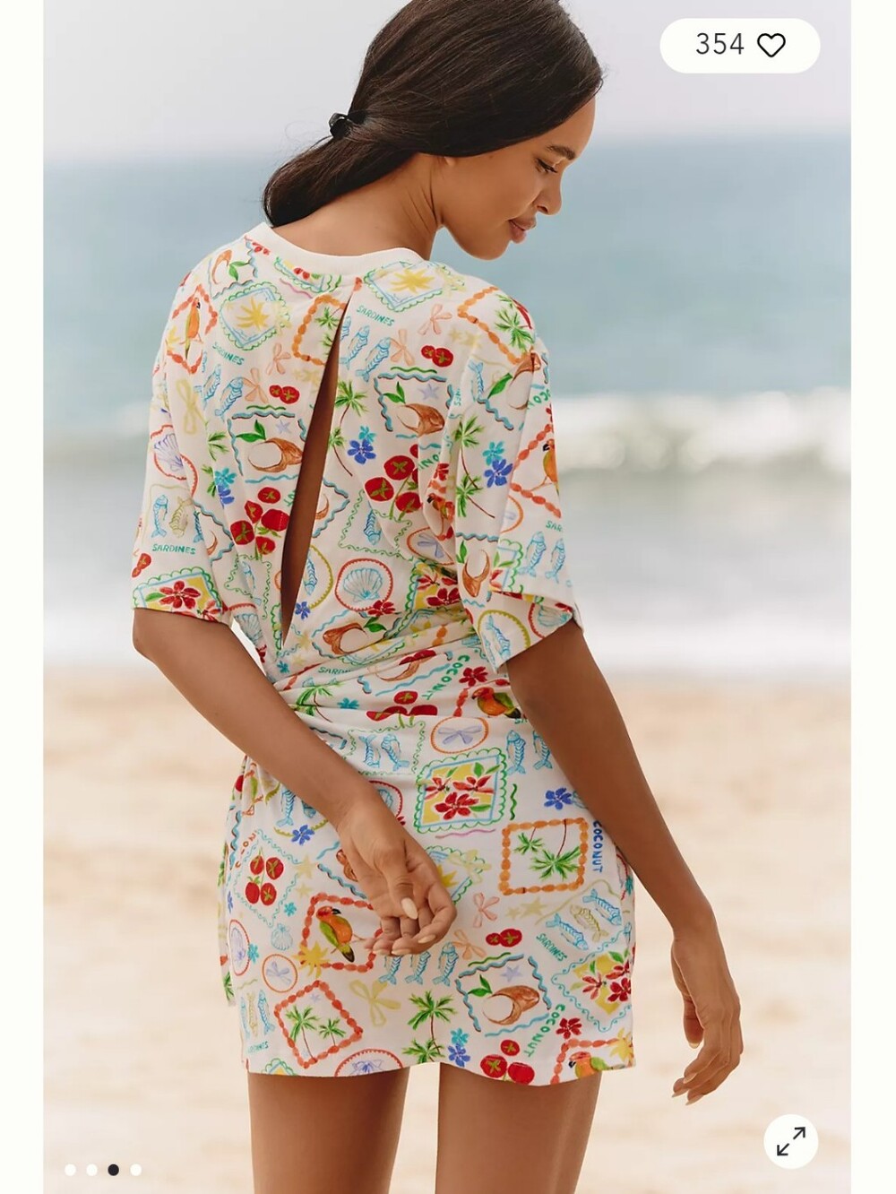 Celandine Cutout T-Shirt Mini Dress Tropical Sardine Tomato Summer Print L Large - Picture 2 of 8